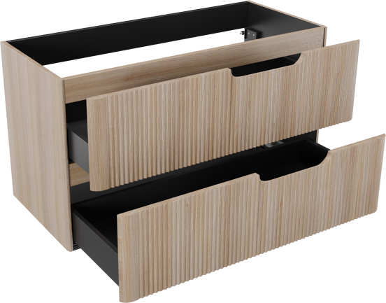 Linie Curvo hängender möbelstück Waschtischunterschränke 100 x 46 cm Eiche Hell 2 Schubladen, Vert. Sym. Rippe