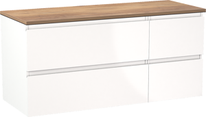 Linie Lado zwevend badkamermeubel 120 x 46 cm glanzend wit met Lado enkel of dubbel tablet in melamine natuur eik