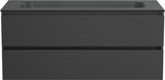 Balmani Lucida meuble salle de bains suspendu 120 x 55 cm chêne noir avec Tablo Arcato lavabo simple pour 2 trous de robinet en granit noir