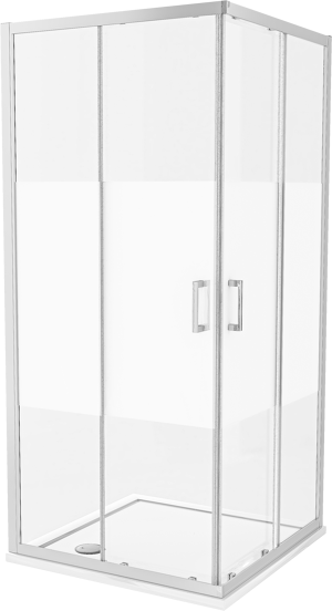 Luca Varess Vidor paroi de douche avec accès d'angle et 2 portes coulissantes 90 x 90 cm verre transparent avec bande matte profil chrome brillant