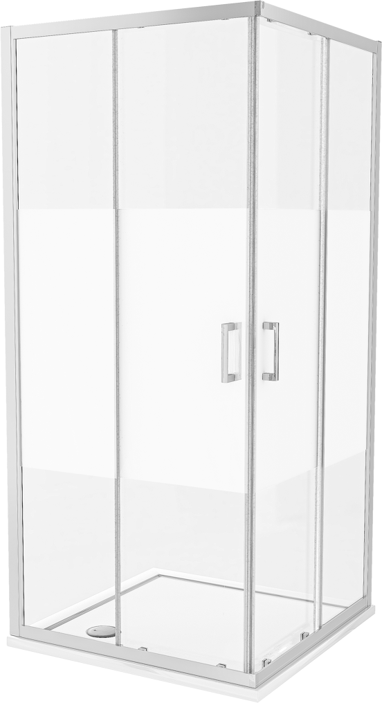 Luca Varess Vidor paroi de douche avec accès d'angle et 2 portes coulissantes 90 x 90 cm verre transparent avec bande matte profil chrome brillant