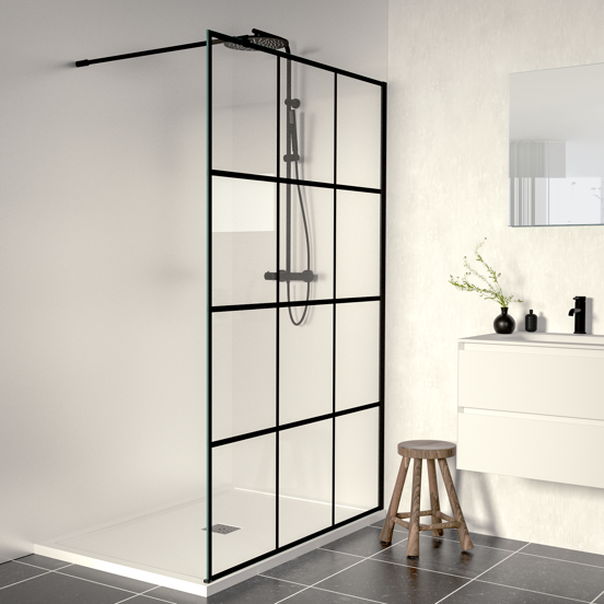 Linie Walk-In Walk-In Dusche: 140 x 200 cm, Square Glas, Schwarzes Profil, matt