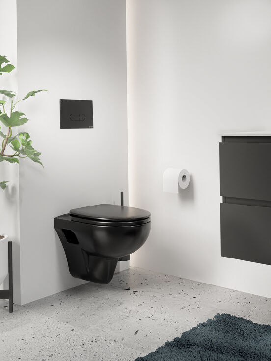 Linie Enzo mat zwart randloos met luxe wc-bril, inclusief isolatieset