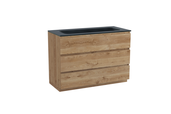 Balmani Lucida meuble salle de bains à poser 120 x 55 cm chêne brut avec Tablo Strada lavabo simple pour 2 trous de robinet en marbre composite noir mat