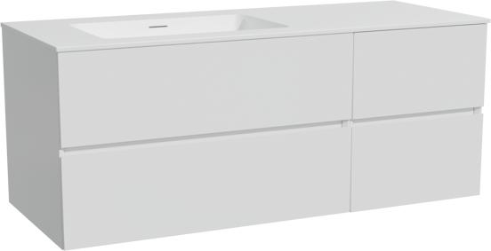 Storke Edge meuble salle de bains suspendu 130 x 52 cm blanc mat avec Mata plan vasque asymétrique à gauche en solid surface blanc mat