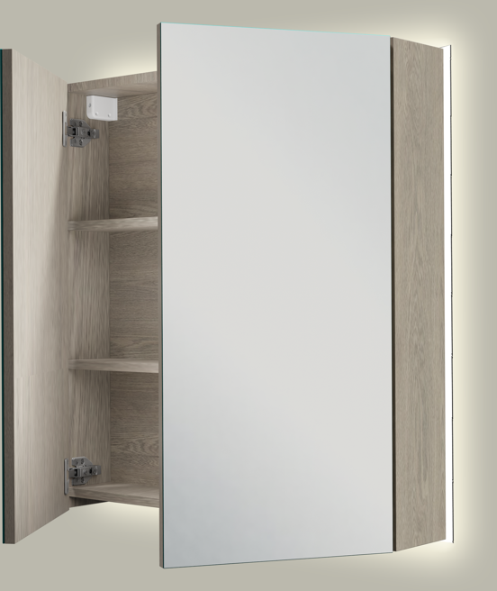 Linie Montro spiegelkast 70 x 75 cm grijze eik met spiegelverlichting