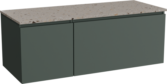 Balmani Sfera meuble salle de bains suspendu 135 x 55 cm forest avec Stretto tablette simple ou double en terrazzo greige terrazzo