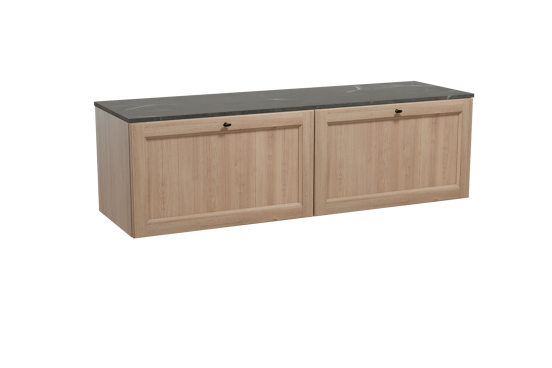 Balmani Lemon meuble salle de bains suspendu 180 x 55 cm chêne vieilli avec Stretto tablette simple ou double en marbre pietra grey