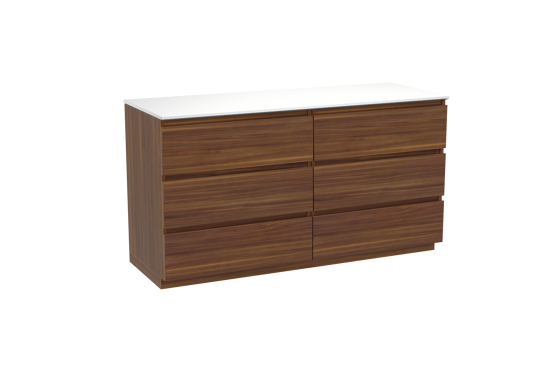 Balmani Lucida staand badkamermeubel 150 x 55 cm amerikaanse notelaar met Stretto enkel of dubbel tablet in solid surface mat wit