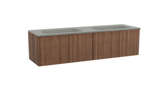 Balmani Forma hängendes Möbelstück Set: 180 x 55 cm, Amerikanischer Nussbaum, mit Tablo Strada Doppelwaschtisch, Marmorkomposit, Seidengrau, Vertikale asymmetrische Runde Rippe
