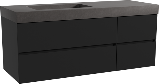 Storke Edge meuble salle de bains suspendu 140 x 52 cm noir mat avec Scuro High plan vasque asymétrique à gauche en quartz noir mat
