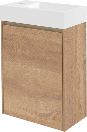 Storke Edge zwevend toiletmeubel 40 x 22 cm ruwe eik met Vida wastafel in glanzend composiet marmer
