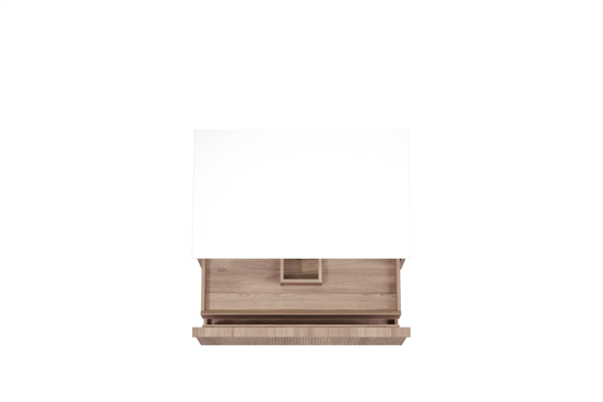 Balmani Forma hängendes Möbelstück Set: 90 x 55 cm, Teak, mit Stretto Einzel Waschtischplatte, Solid Surface, Weiß matt, Vertikale symmetrische gerade Rippe