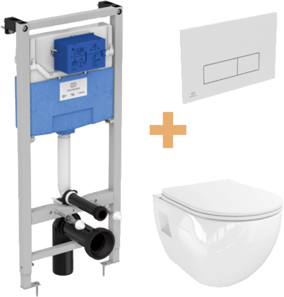 Linie  Waldo  hangend toilet hoogglans wit randloos met Ideal Standard ProSys inbouwreservoir en bedieningspaneel