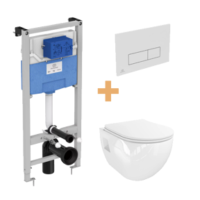 Linie  Waldo  hangend toilet hoogglans wit randloos met Ideal Standard ProSys inbouwreservoir en bedieningspaneel
