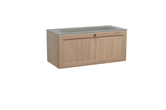 Balmani Lemon hängendes Möbelstück Set: 120 x 55 cm, Verwitterte Eiche, mit Tablo Strada Einzelwaschtisch für 2 Armaturenlöcher, Marmorkomposit Seidengrau