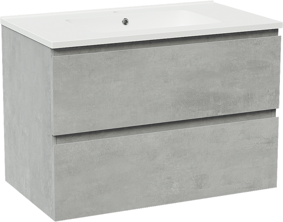 Linie Lado meuble salle de bains suspendu 80 x 46 cm béton gris foncé avec Vano plan simple en marbre composite blanc mat