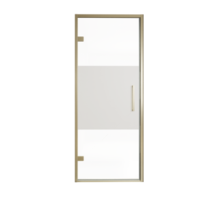 Balmani Senses Design douche draaideur links 90 cm x 210 cm Helder glas met matte strook, Brushed Champagne Gold profielen