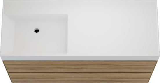 Balmani Mitra Compact zwevend badkamermeubel 120 x 46 cm wilde eik met Argila asymmetrisch linkse wastafel in composietmarmer mat wit