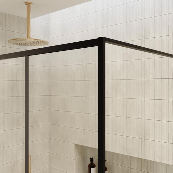 Balmani Framed Plus inloopdouche 160 x 210 cm links crossed glas zwart profiel