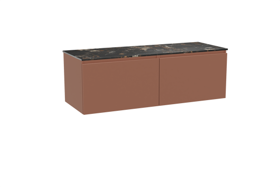 Balmani Sfera hängendes Möbelstück Set: 150 x 55 cm, Cotto, mit Stretto Einzel- oder Doppel Waschtischplatte, Marmor Portoro Gold
