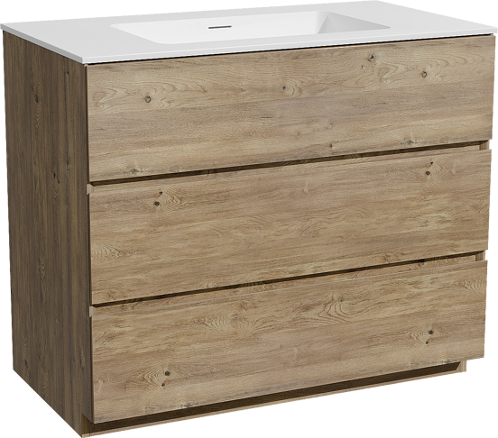 Storke Edge meuble salle de bains à poser 95 x 52 cm chêne brut avec Mata plan simple en solid surface blanc mat