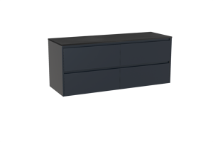 Storke Seda hängendes Möbelstück Set: 150 x 52 cm, Nachtblau, mit Panton Einzel- oder Doppel Waschtischplatte, Pulverbeschichtetes MDF Schwarz matt