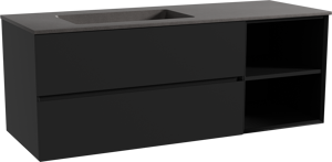 Storke Edge meuble salle de bains suspendu 140 x 52 cm noir mat avec Scuro plan vasque asymétrique à gauche en quartz noir mat