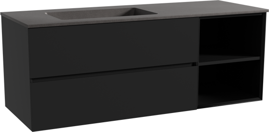 Storke Edge meuble salle de bains suspendu 140 x 52 cm noir mat avec Scuro vasque asymétrique gauche en quartz noir mat