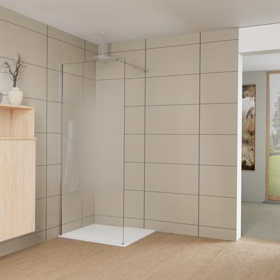 Balmani Modular inloopdouche: 90 x 200 cm, Permafrost met coating, Hoogglans chroom profielen