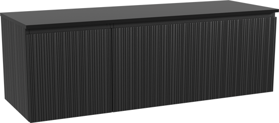 Storke Ribs hängendes Möbelstück Set: 150 x 52 cm, Schwarze Eiche, mit Panton Einzel- oder Doppel Waschtischplatte, Pulverbeschichtetes MDF, Schwarz matt, Vertikale asymmetrische gerade Rippe
