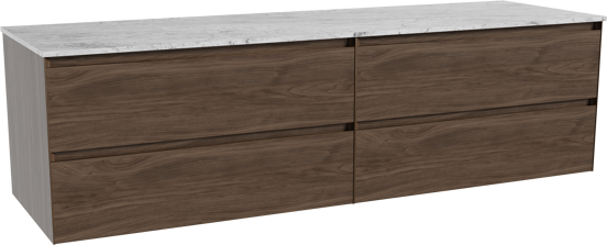 Balmani Mitra meuble salle de bains suspendu 180 x 55 cm noyer américain avec Stretto tablette simple ou double en marbre carrara