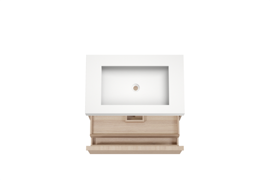 Balmani Forma meuble salle de bains suspendu 90 x 55 cm chêne naturel avec Modus plan simple en solid surface blanc mat, Nervure droite symétrique horizontale