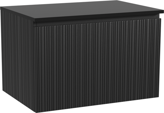 Storke Ribs meuble salle de bains suspendu 75 x 52 cm chêne noir avec Panton tablette simple en mdf enduit de poudre noir mat, Nervure droite asymétrique verticale