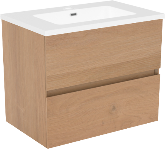 Storke Edge meuble salle de bains suspendu 60 x 40 cm chêne brut avec Diva plan simple en marbre composite blanc brillant
