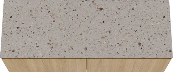 Balmani Idra hängendes Möbelstück Set: 150 x 55 cm, Naturbelassene Eiche, mit Stretto Einzel- oder Doppel Waschtischplatte, Terrazzo in Greige