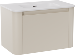 Storke Soft zwevend badkamermeubel 80 x 46 cm Sand mat met Kera Soft enkele wastafel in porselein mat wit