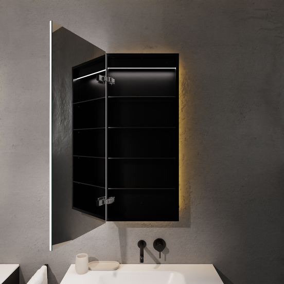 Balmani Mara spiegelkast 45 x 100 cm mat zwart met spiegelverlichting en anti-damp