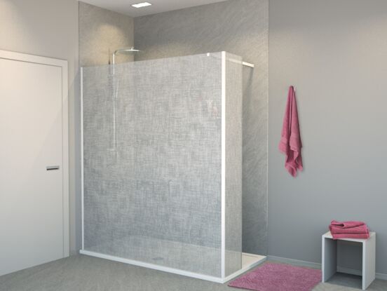 Balmani Modular inloopdouche met vaste zijwand 180 x 200 cm linnen wit glas mat wit profiel