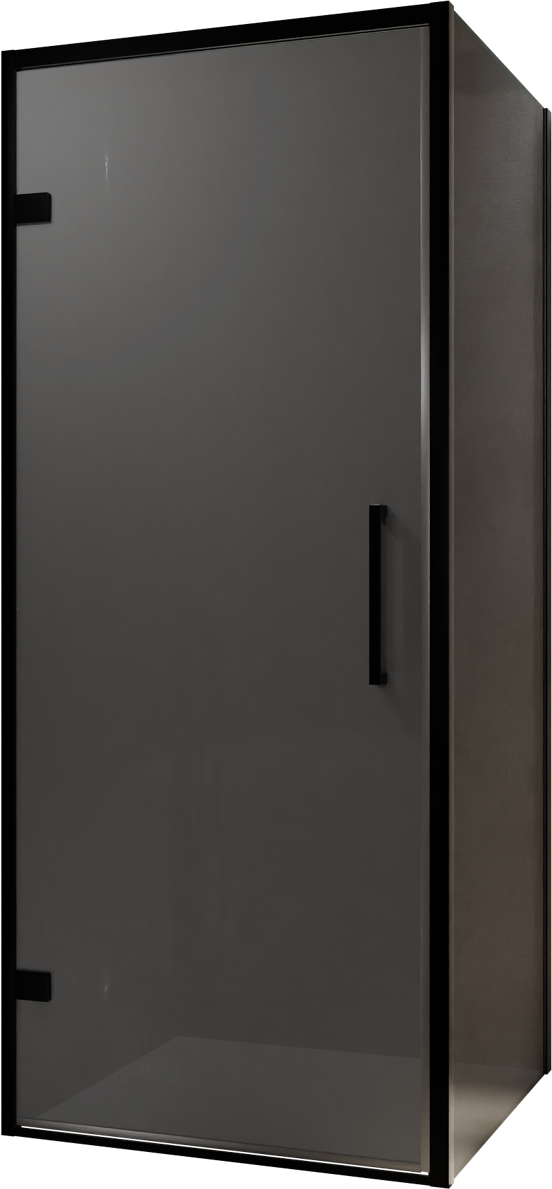 Balmani Senses Design douchehoek met linkse draaideur en vaste zijwand, 90 x 80 cm, Rookglas, Zwarte profielen, met coating