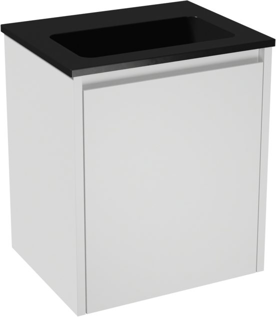 Storke Seda meuble salle de bains suspendu 45 x 35 cm blanc mat avec Scuro plan simple en quartz noir mat