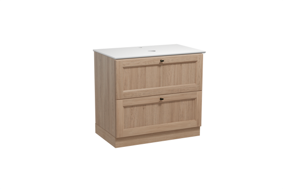 Balmani Lemon staand badkamermeubel 90 x 55 cm verweerde eik met Facetta enkel tablet in solid surface mat wit