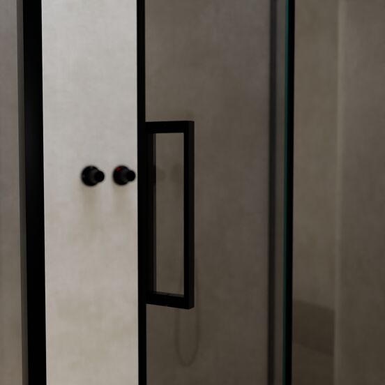 Balmani Senses Design douche en coin avec porte pivotante à droite et paroi latérale fixe, 120 x 90 cm, Miroir Reflex, Profil noir