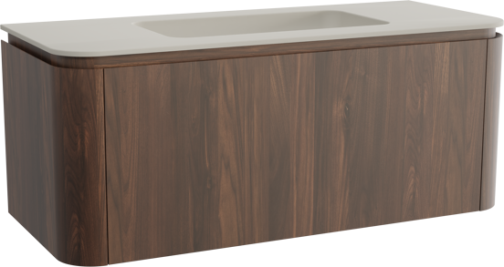Balmani Moon hängendes Möbelstück Set: 130 x 55 cm, Amerikanischer Nussbaum, mit Moon Einzelwaschtisch, Top Solid Seidengrau