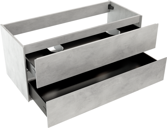 Storke Edge zwevende wastafelonderkast 120 x 52 cm beton zilvergrijs 2 lades 2 sifonuitsparingen