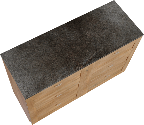 Linie Classo freistehendes Möbelstück Set: 120 x 46 cm, Naturbelassene Eiche, mit Lado Einzel- oder Doppel Waschtischplatte, Melamin Schiefergrau