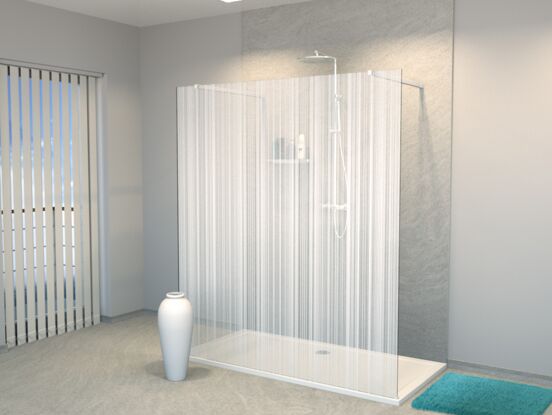 Balmani Modular Walk-In-Dusche mit freistehender Wand 180 x 200 cm, Strichcode weiß Glas , Profil weiß matt