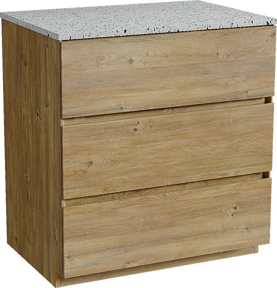 Storke Edge meuble salle de bains à poser 75 x 52 cm chêne brut avec Tavola tablette simple en blanc/noir mat terrazzo