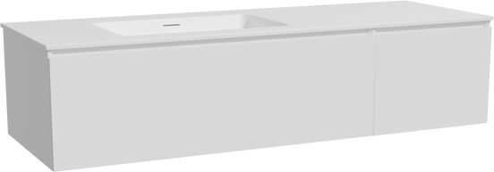 Storke Edge zwevend badkamermeubel 150 x 52 cm mat wit met Mata asymmetrisch linkse wastafel in solid surface mat wit