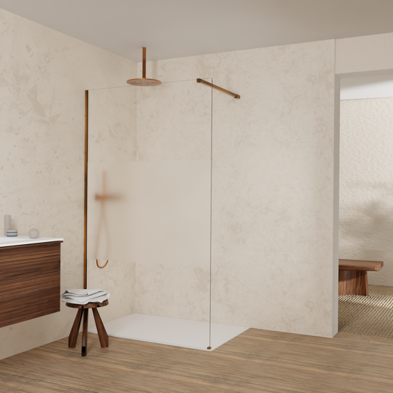 Balmani Modular Walk-In Dusche: 120 x 200 cm, Klarglas mit mattiertem Streifen, inklusive Coating, Profil Brushed Rosegold